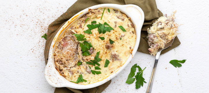 Ofenauflauf mit Tatar und Sauerkraut