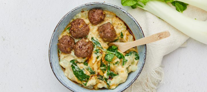 Pak-Choi-Stampf mit würzigen Bällchen