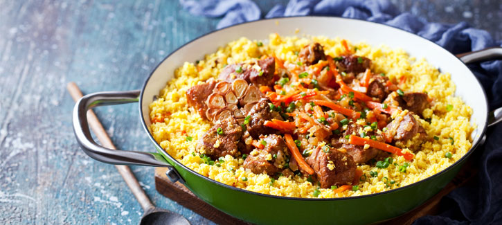Blumenkohlcouscous mit Steakstreifen