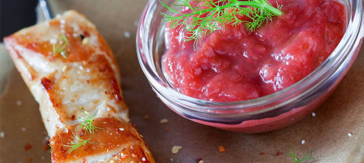 Hähnchenspiess mit Rhabarbermousse