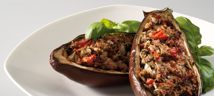 Gefüllte Aubergine mit Thunfisch