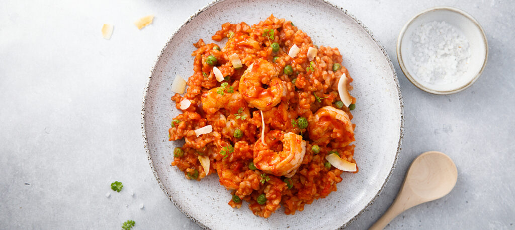 Tomatenreis mit Garnelen