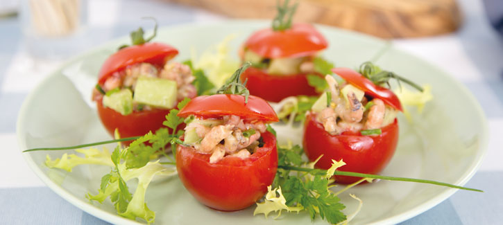 Gefüllte Tomaten mit holländischen Garnelen