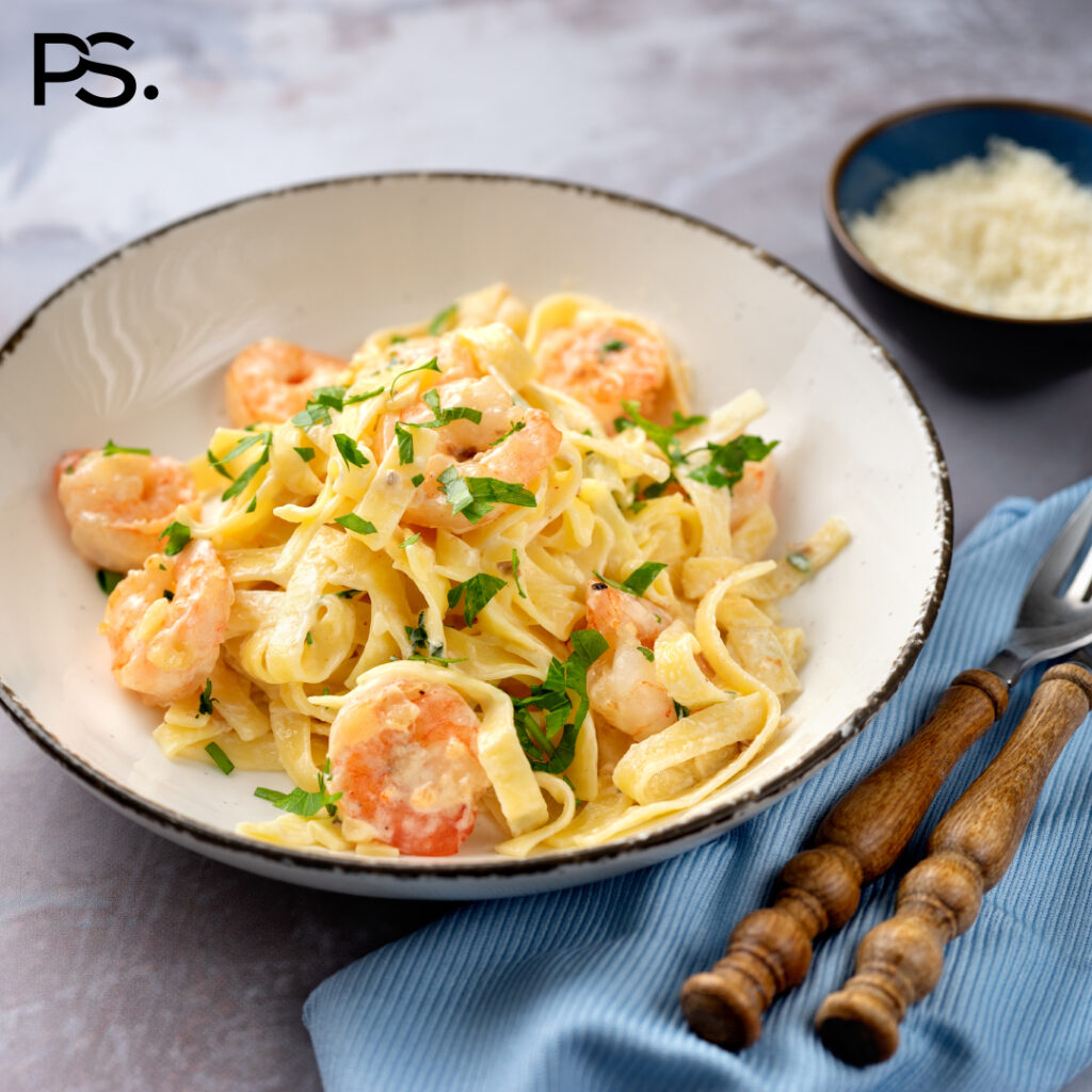 Cremige Tagliatelle mit Garnelen
