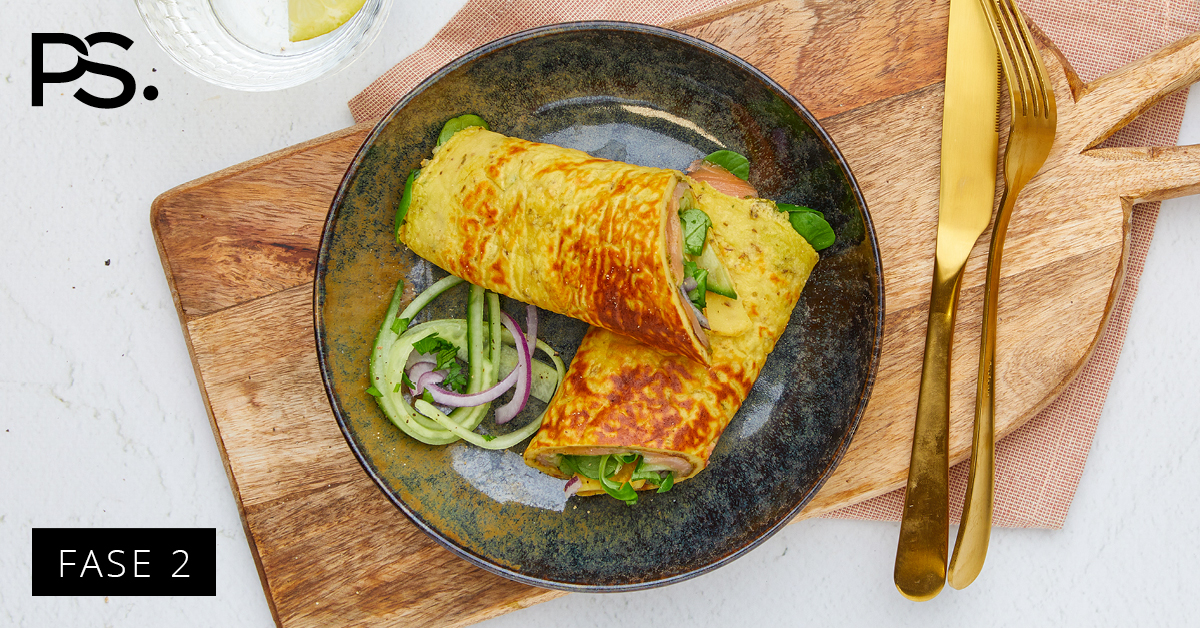 Omelett-Wrap mit Pesto und geräuchertem Lachs