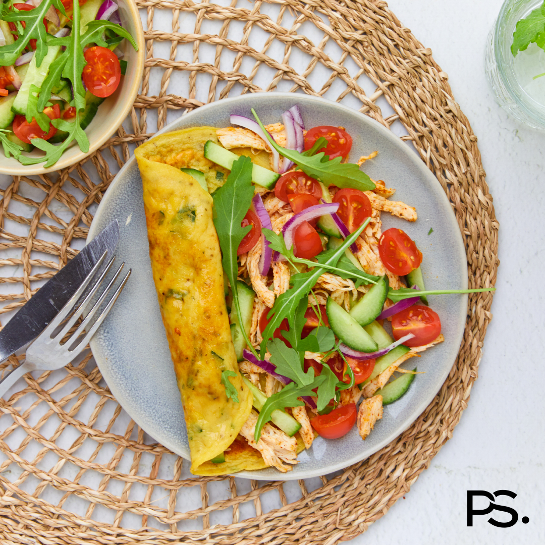 Omelett mit Pulled Chicken
