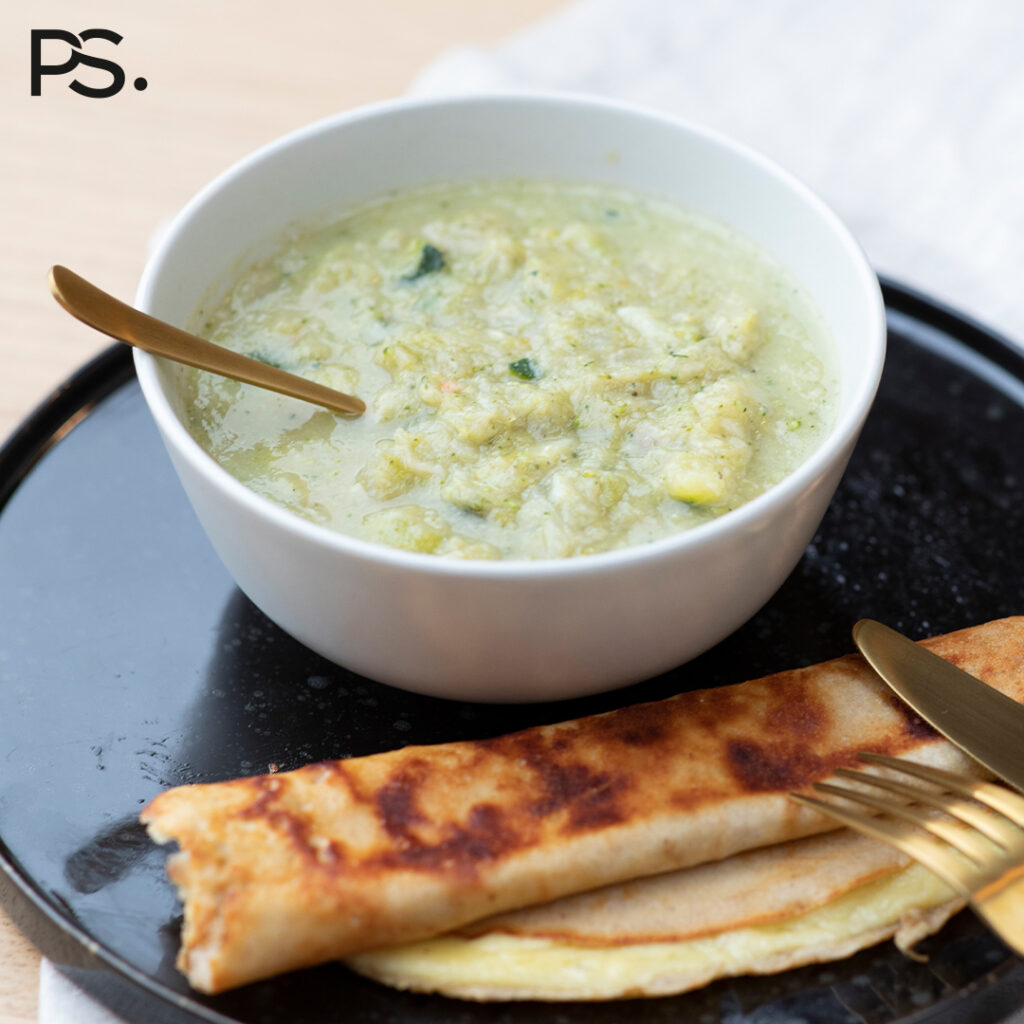 Erbsensuppe ohne Erbsen mit herzhaftem Pfannkuchen