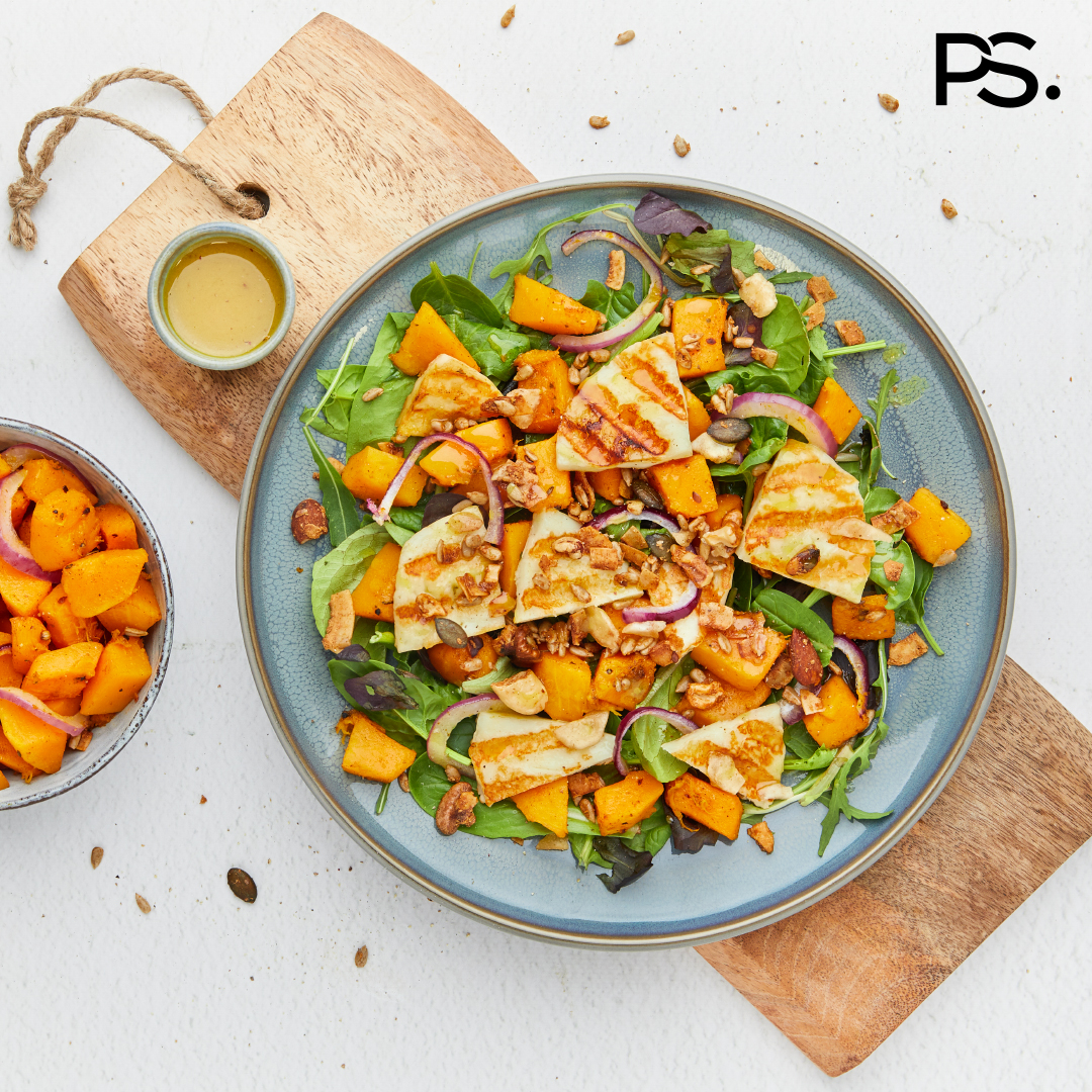 Kürbissalat mit Halloumi und Granola